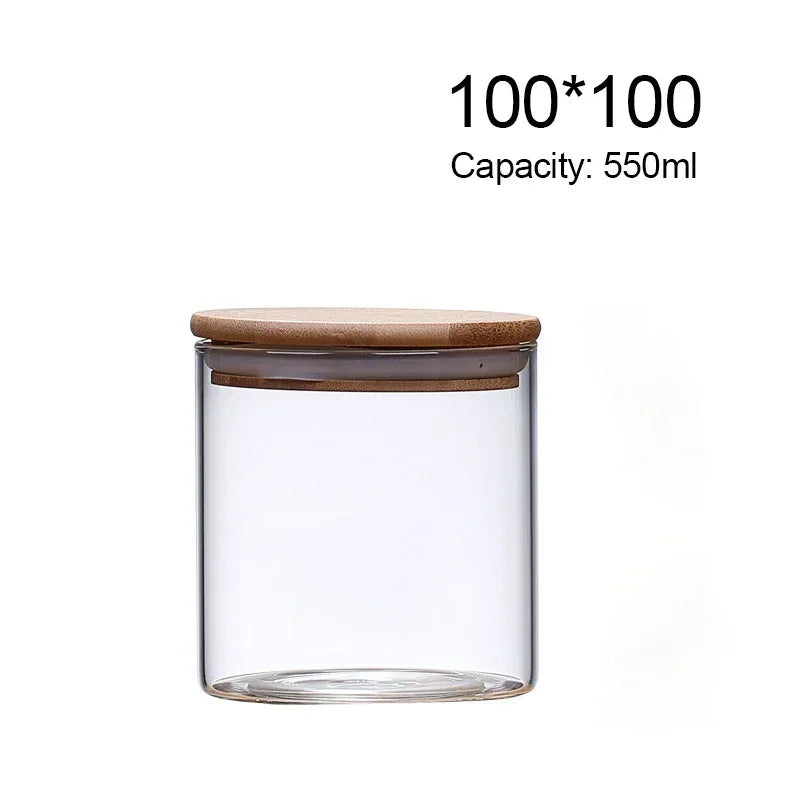 Jarchemy Round Sealed Glass Jar with Bamboo Lid – Ideal for Food, Snacks, Seasoned Pasta & Kitchen Storage