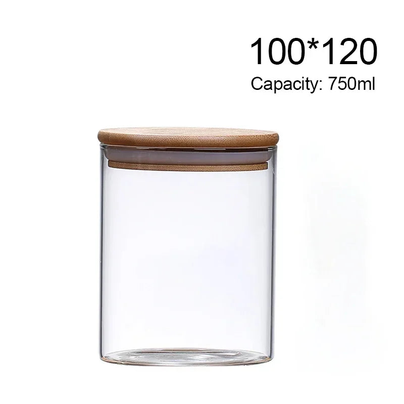 Jarchemy Round Sealed Glass Jar with Bamboo Lid – Ideal for Food, Snacks, Seasoned Pasta & Kitchen Storage