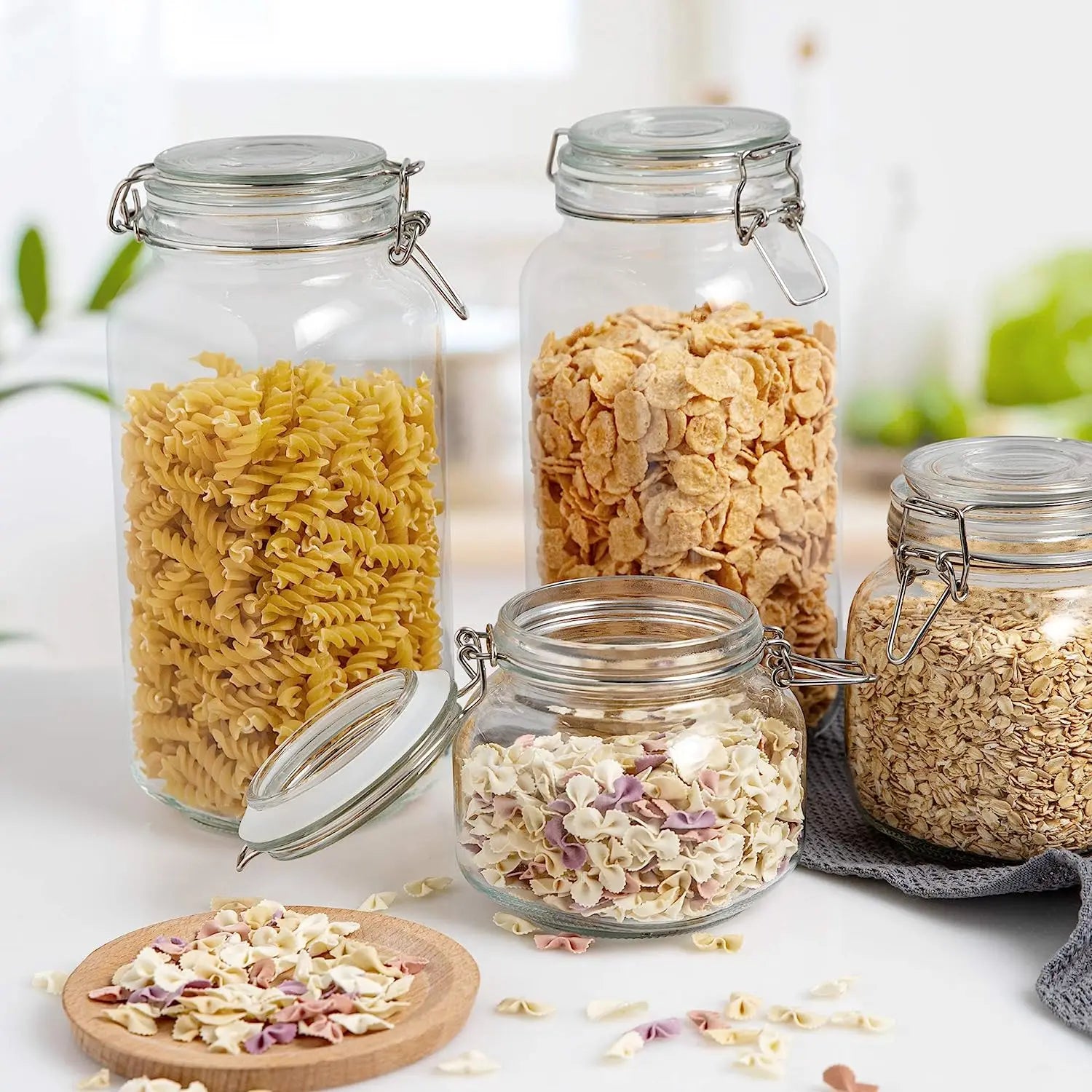 Square Glass Jars with Airtight Clamp Lids