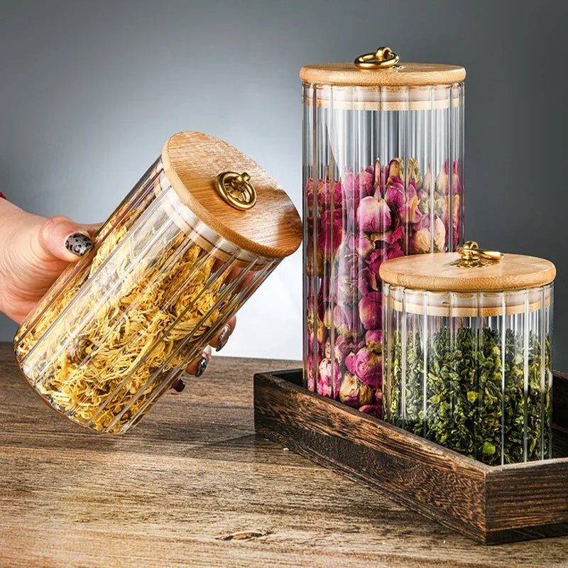 Sealed Bamboo Lid Glass Food Jar – Ideal for Kitchen Pantry Storage of Grains, Cookies, Coffee, Tea, Candy, and Snacks | Jarchemy