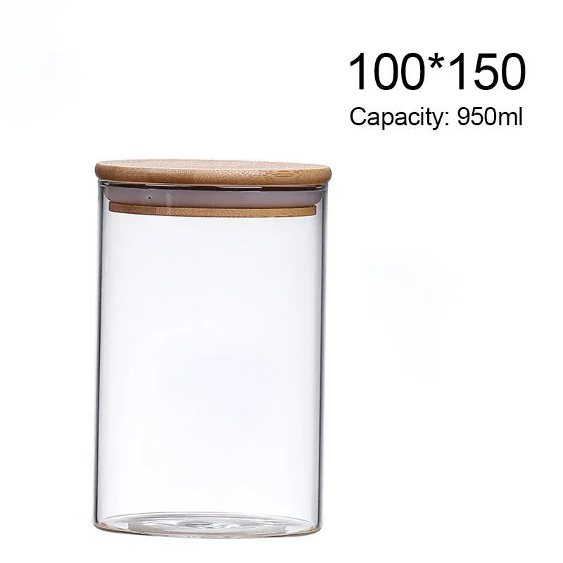 Jarchemy Round Sealed Glass Jar with Bamboo Lid – Ideal for Food, Snacks, Seasoned Pasta & Kitchen Storage