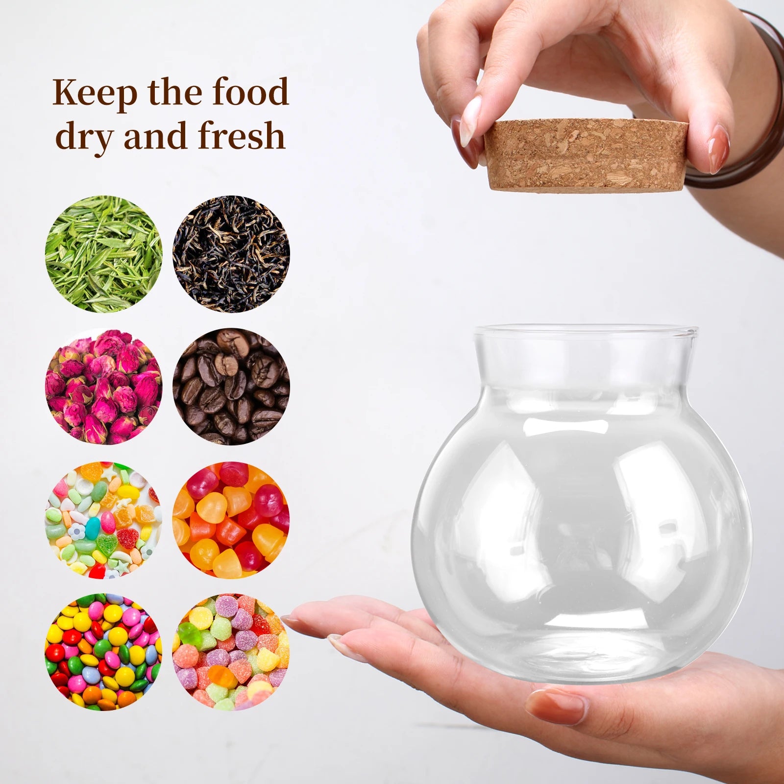 500ML Spherical Glass Food Storage Jar with Cork Lid – Large Capacity Sealed Container for Kitchen Organization | Jarchemy