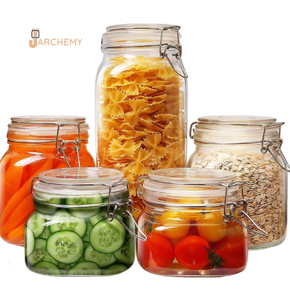 Square Glass Jars with Airtight Clamp Lids