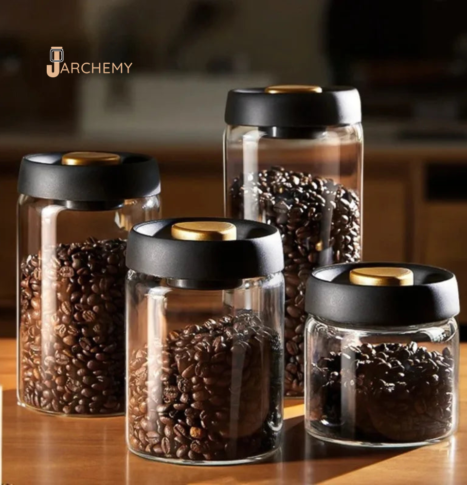 Vacuum Sealed Glass Storage Jars – Airtight Containers for Coffee, Spices, and Dry Goods (500ml/900ml/1200ml/1800ml) | Jarchemy