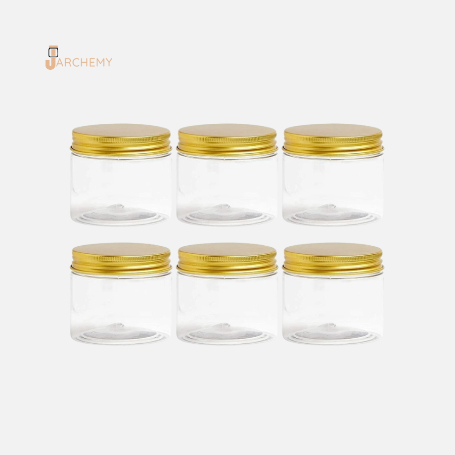 6-Pack Plastic Jars with Lids (6x7cm, Gold)